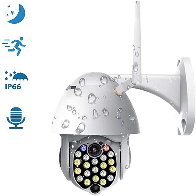  1080P Full-color Night Vision IP Camera Outdoor Camera PTZ WiFi Security Camera Dome Camera Surveillance CCTV Weatherproof Camera with Two Way Audio Color Motion Detection Sound and Light Alarm
