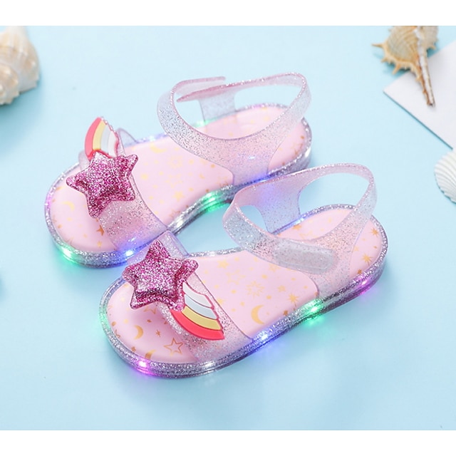 Mädchen Sandalen Komfort Gelee Leuchtende LED-Schuhe PVC Rot Silber Sommer