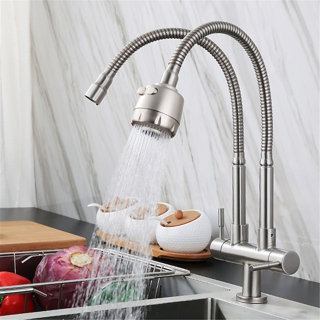  Kitchen Faucet,SUS304 Stainless Steel Brushed Nickel 2-modes Single Handle One Hole Standard Spout Contemporary Kitchen Taps