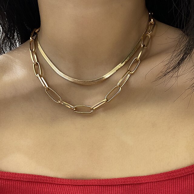  Women's Choker Necklace Chain Necklace Chunky XOXO Vertical / Gold bar Precious Simple Punk European Trendy Gold Plated Chrome Gold 35+10 cm Necklace Jewelry For Party Evening Street Birthday Party