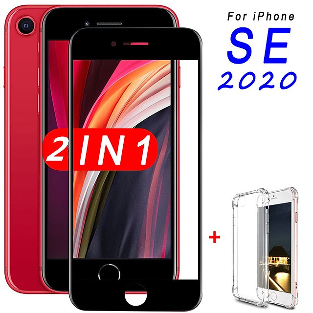  2-i-1 glasfodral för iphone se 2020 skärmskydd härdat glas för apple iphone se (2020) kameraskyddsglas