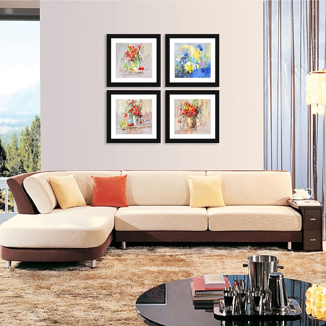 4 panneau mur art impressions sur toile peinture oeuvre photo fleur peinture à l'huile reproduction décoration de la maison décor tendu cadre prêt à accrocher
