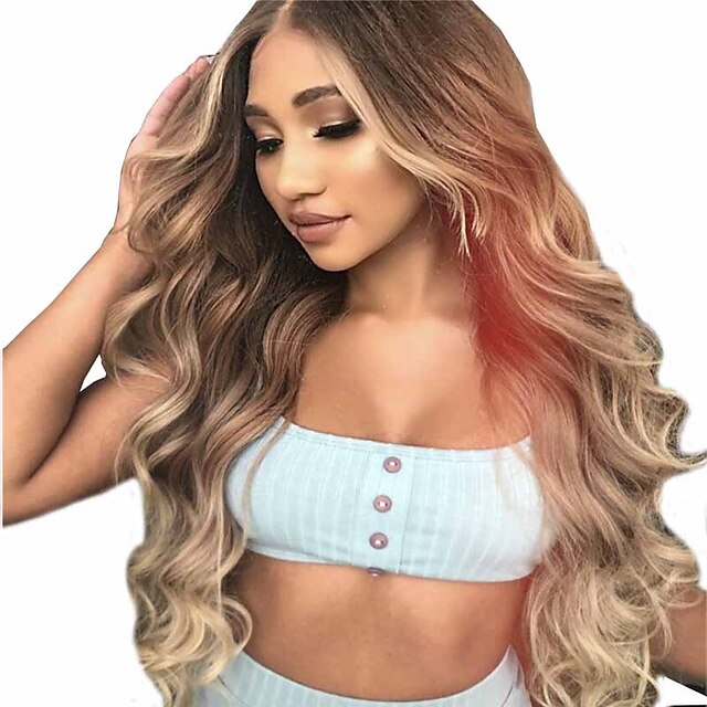  Synthetic Wig Matte Body Wave Middle Part Wig Very Long Light Brown Synthetic Hair 26 inch Women's Fashionable Design Sexy Lady Ombre Hair Brown