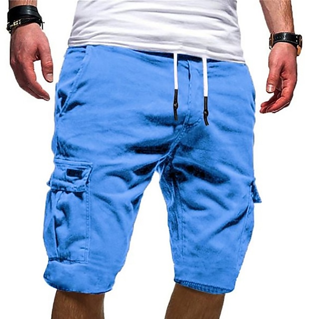 Men's Cargo Shorts Drawstring Multi Pocket Solid Color Outdoor Knee ...