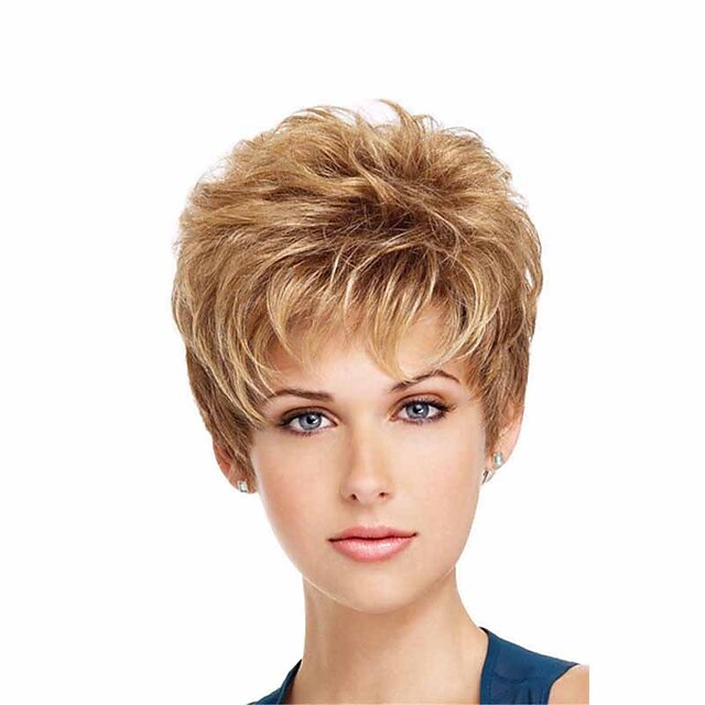 Beauty & Hair Wigs & Hair Pieces | Synthetic Wig Curly Matte Layered Haircut Wig Short Dark Brown / Golden Blonde Synthetic Hair