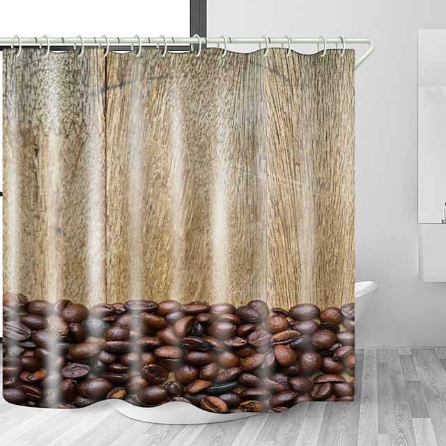 Coffee Beans Digital Print Waterproof, Light Brown Shower Curtain Liner