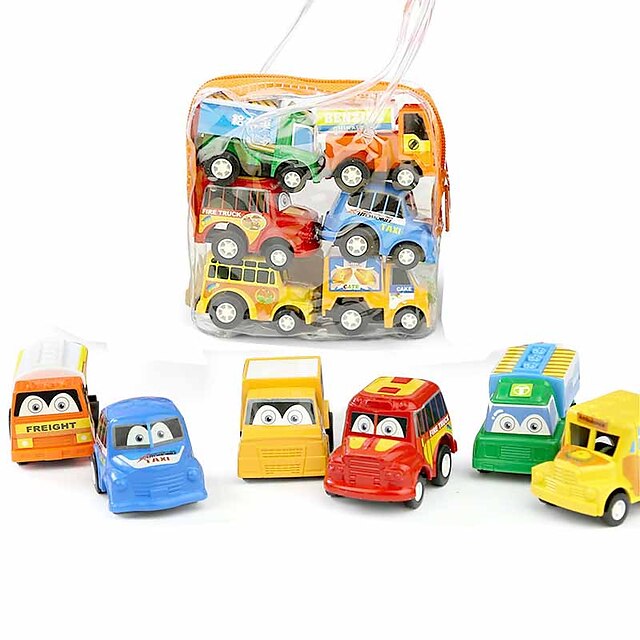  Toy Car Vehicle Playset Pull Back Car / Inertia Car Mini Truck Cartoon Toy Colorful Plastic Mini Car Vehicles Toys for Party Favor or Kids Birthday Gift MC0166 6 pcs