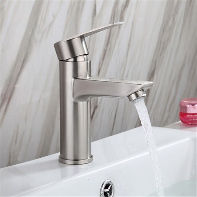  Stainless Steel Bathroom Sink Faucets,Silvery Single Handle One Hole Bathroom Faucets with Hot and Cold Water Switch