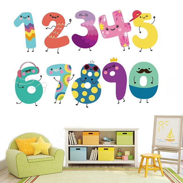  Cartoon Number Animals Wall Sticker Removable PVC Cute Numbers Art Decal For Children‘s Bedroom Diy Home Decer 29X18cm Wall Stickers for bedroom living room