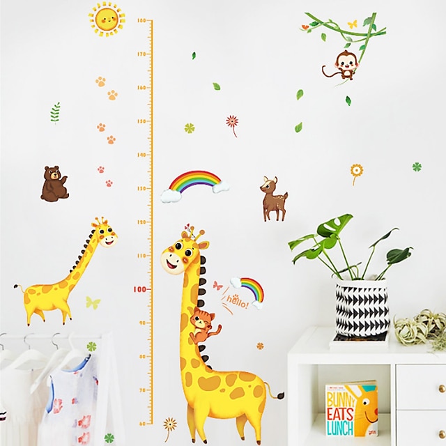  Kids Height Chart Wall Sticker Decor Cartoon Giraffe Height Ruler Wall Stickers Home Room Decoration Wall Art Sticker Poster 150x78cm