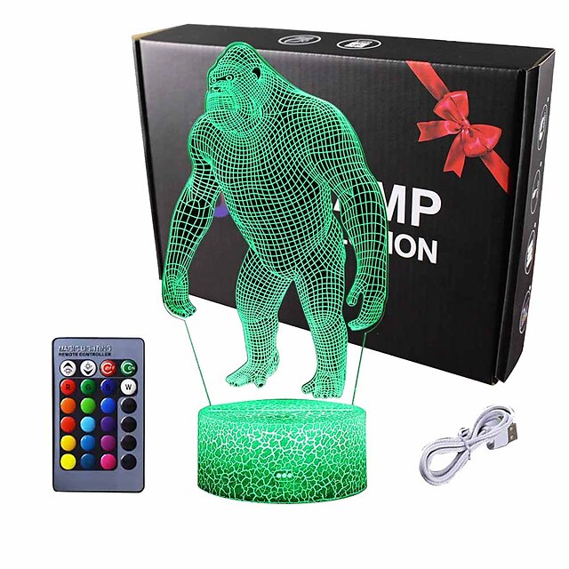  Night Lights for Kids 3D Orangutan LED Night Lamp 16 Colors Changing Touch Switch USB Power Or Battery Powered Baby Adult Christmas Gift Bar Living Room Bedroom Decor