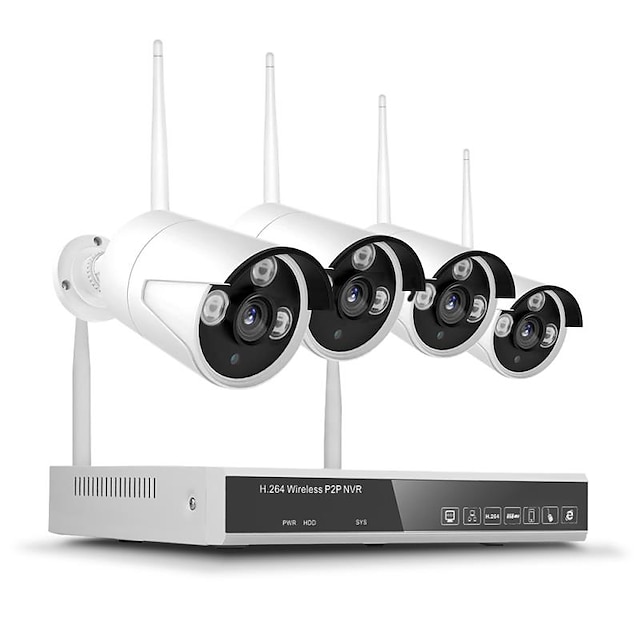  4ch 720p h.265 wifi trådlöst nvr säkerhetsövervakningssystem plug and play diy cctv-kamerasystem
