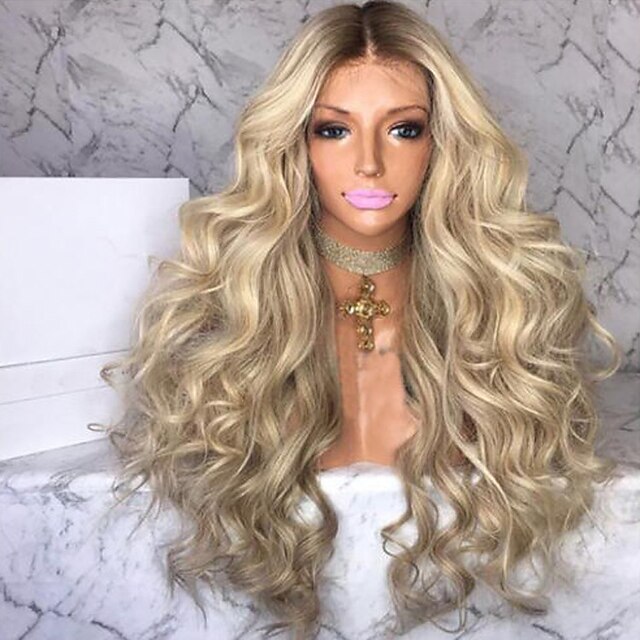 Synthetic Wig Curly Middle Part Wig Very Long Blonde Synthetic Hair 26 inch Women's Ombre Hair curling Fluffy Blonde2