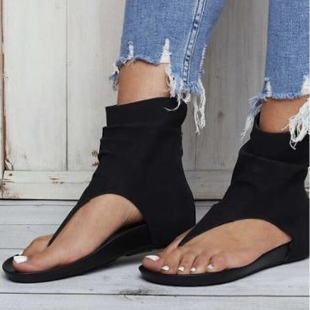  Women's Sandals Daily Summer Wedge Heel Open Toe Suede Zipper Black Red Khaki