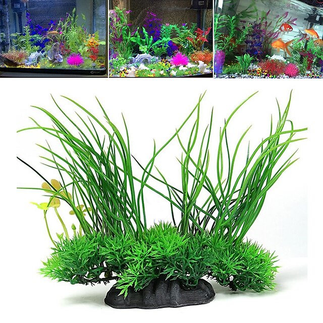  Fish Tank Arquatic Plant Fish Bowl Ornament Waterplant Artificial Plants Green Non-toxic & Tasteless Decoration Plastic One-piece Suit 20*8*16 cm