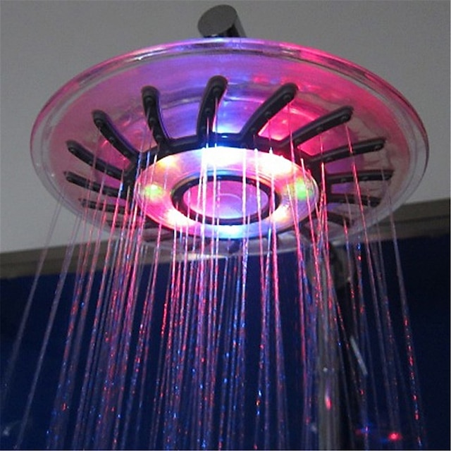  8 inch Rainfall Shower Head Overhead LED, 2 Water Mode 7 Color Changing Shower Top Head Round Glow Light Automatically Showerhead Bathroom Bath