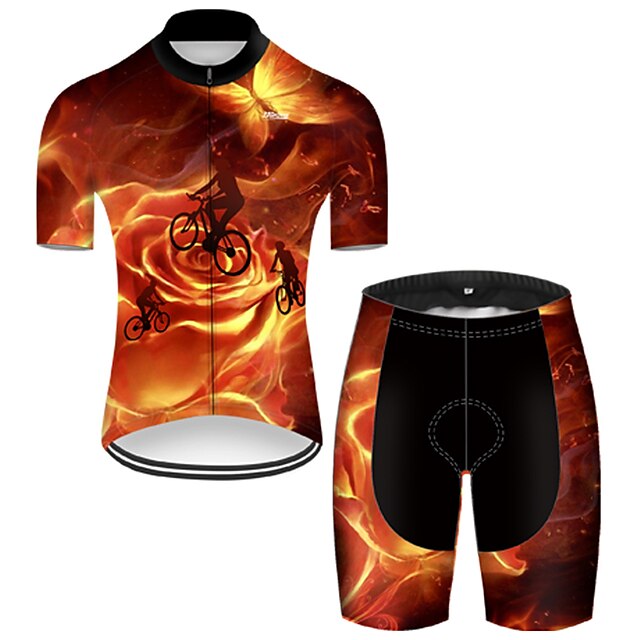  21Grams® Men's Short Sleeve Cycling Jersey with Shorts Summer Nylon Polyester Black / Orange Butterfly Gradient 3D Bike Clothing Suit 3D Pad Breathable Ultraviolet Resistant Quick Dry Reflective