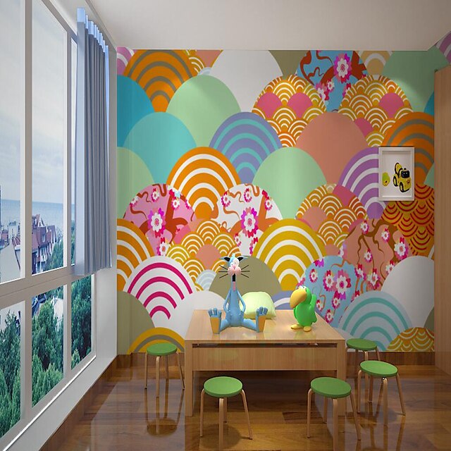  Nursery Mural Wallpaper Wall Sticker Covering Print Peel and Stick Removable Japanese Wave Home Décor Canvas
