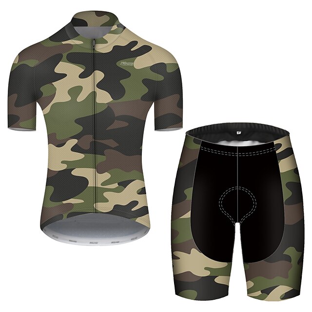  21Grams® Men's Cycling Jersey with Shorts Short Sleeve Mountain Bike MTB Road Bike Cycling Patchwork Graphic Camo / Camouflage Clothing Suit Camouflage 3D Pad Cycling Breathable Sports Clothing