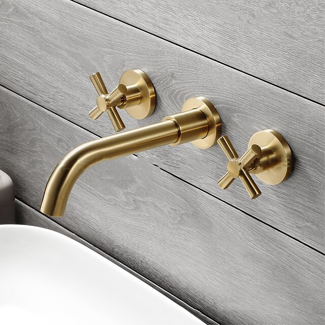  Bathroom Sink Faucet - Wall Mount Nickel Brushed Wall Installation Two Handles One HoleBath Taps