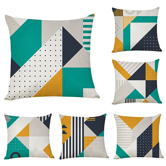  6 pcs Linen Pillow Cover, Geometric Geometic Casual Modern Square Traditional Classic