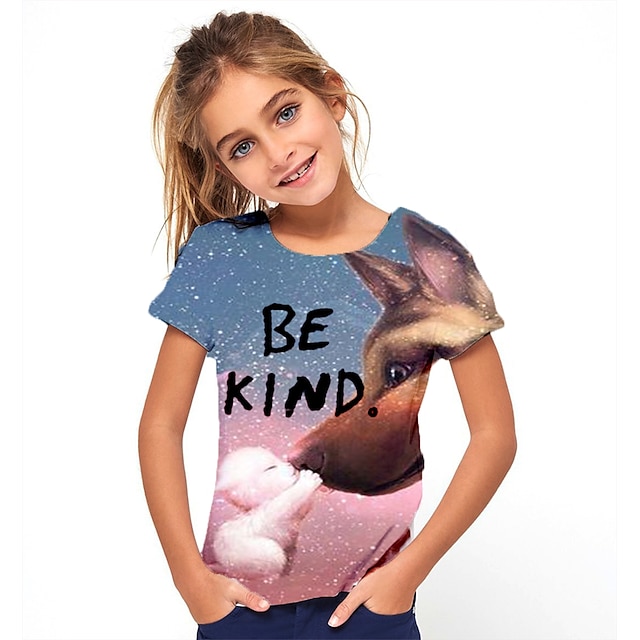  Kids Girls' T shirt Tee Short Sleeve Animal Print Blue Children Tops Summer Basic