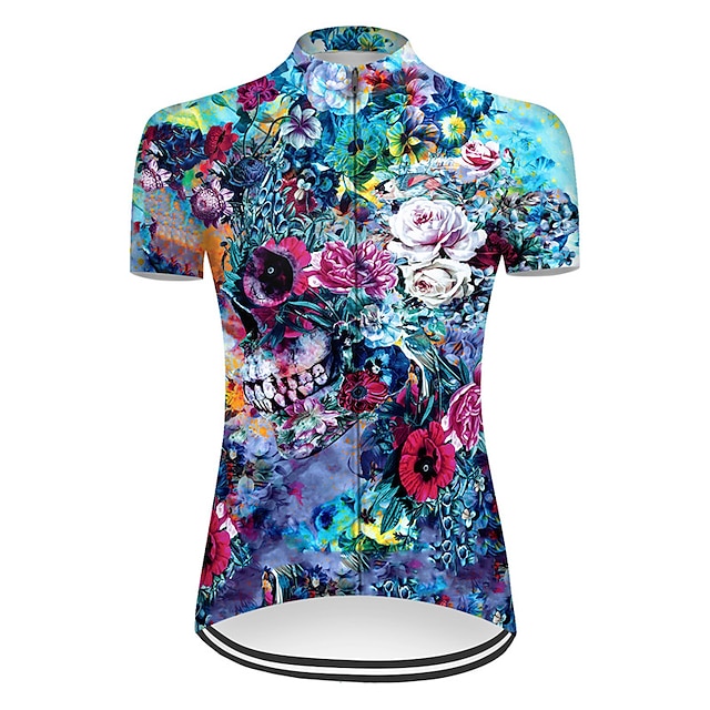  21Grams® Women's Cycling Jersey Short Sleeve Mountain Bike MTB Road Bike Cycling Graphic Sugar Skull Novelty Jersey Shirt Blue Cycling Breathable Ultraviolet Resistant Sports Clothing Apparel