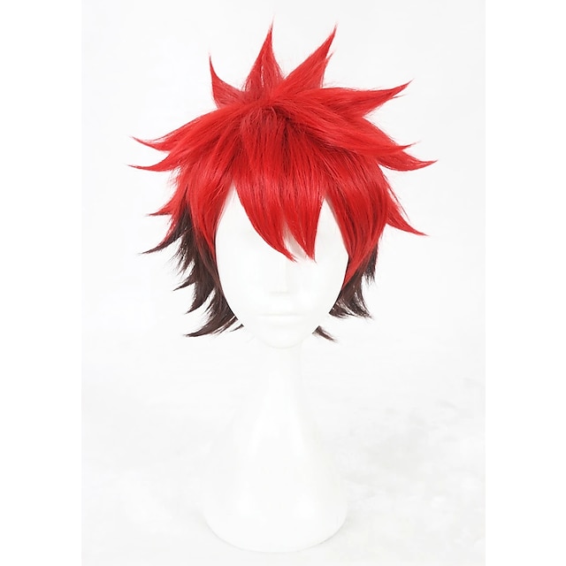  cosplay traje peruca cosplay peruca taichi nanao encaracolado cosplay com franja peruca curto cabelo sintético vermelho masculino anime cosplay cor gradiente cor mista