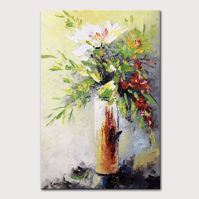  Oil Painting Hand Painted Vertical Still Life Floral / Botanical Modern Stretched Canvas