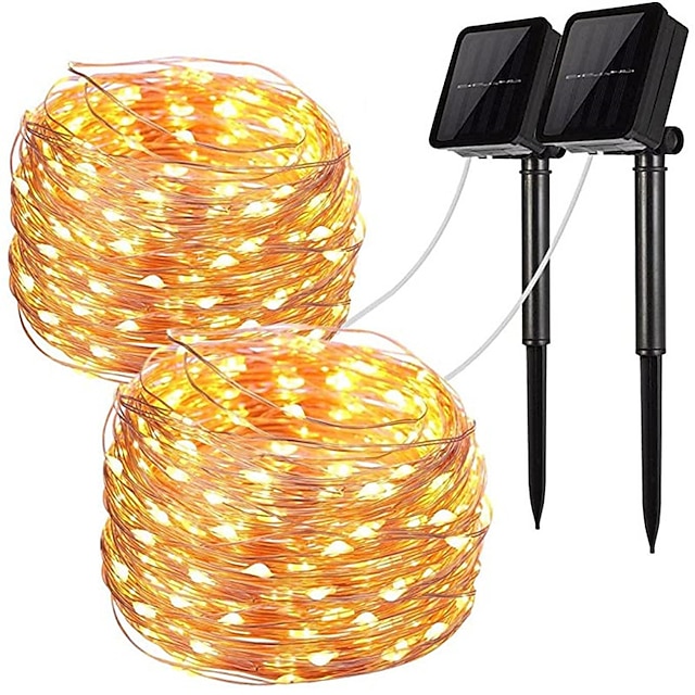  2pcs Solar Fairy String Lights Outdoor 12M 100LEDs Lights Warm White RGB Multi Color Waterproof for Garden Patio Party Holiday Christmas