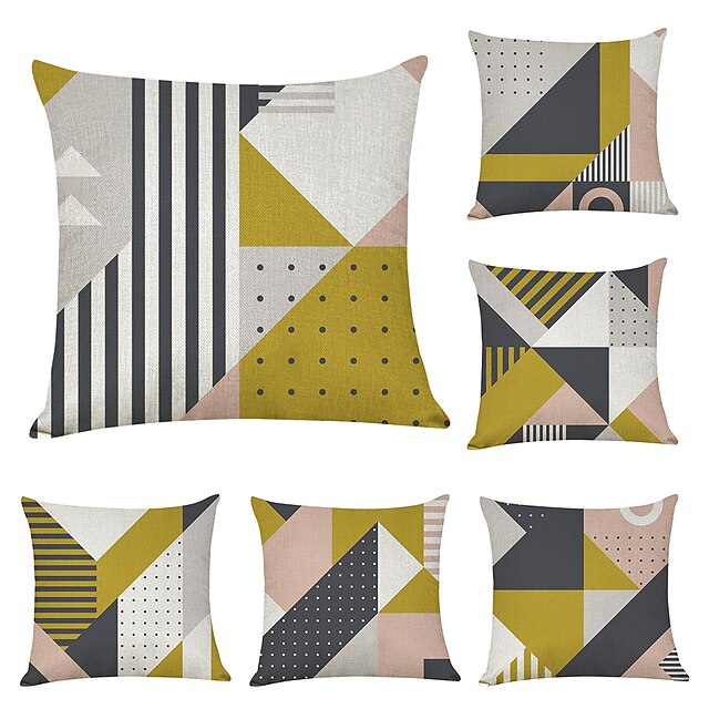  6 pcs Pillow Cover Geometric Geometic Casual Modern Square Traditional Classic