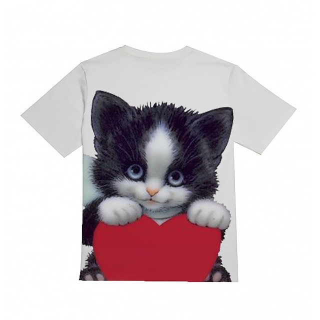  Kinder Jungen T-Shirt Kurzarm Weiß Katze 3D-Druck Karikatur 3D-Druck Katze Tier Bedruckt Grundlegend Lässig Alltäglich nette Art 3-12 Jahre / Sommer