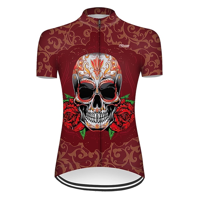  21Grams Women's Short Sleeve Cycling Jersey Summer Nylon Polyester Red Sugar Skull Novelty Skull Bike Jersey Top Mountain Bike MTB Road Bike Cycling Ultraviolet Resistant Quick Dry Breathable Sports