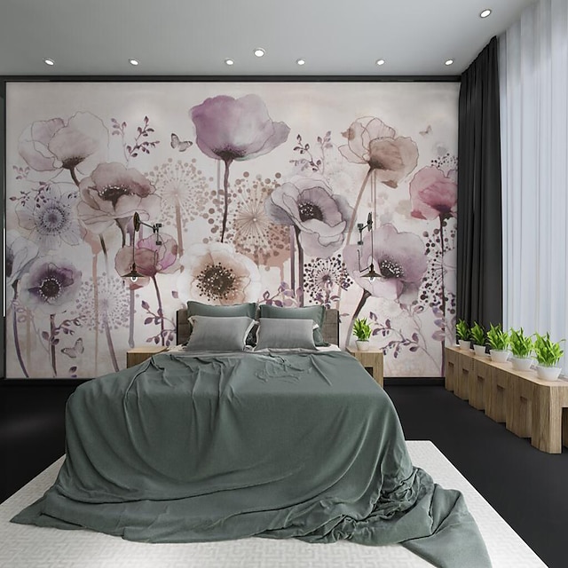  Mural Wallpaper Wall Sticker Covering Print Peel and Stick Removable Floral Flower Canvas Home Décor