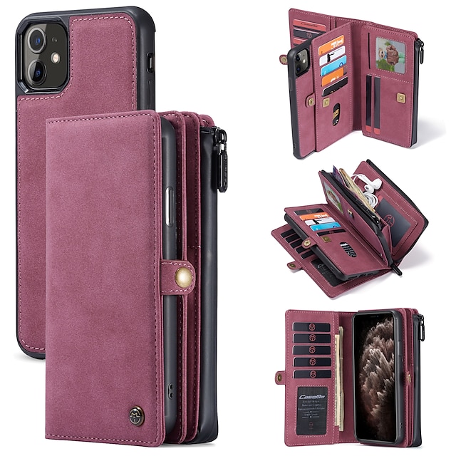  Wallet Card Case for iPhone 13 12 11 Pro Max 8 7 Plus Magnetic 3 Detachable Zipper Pocket Durable PU Leather Flip Case with 17 Card Slots Holder for Women Men