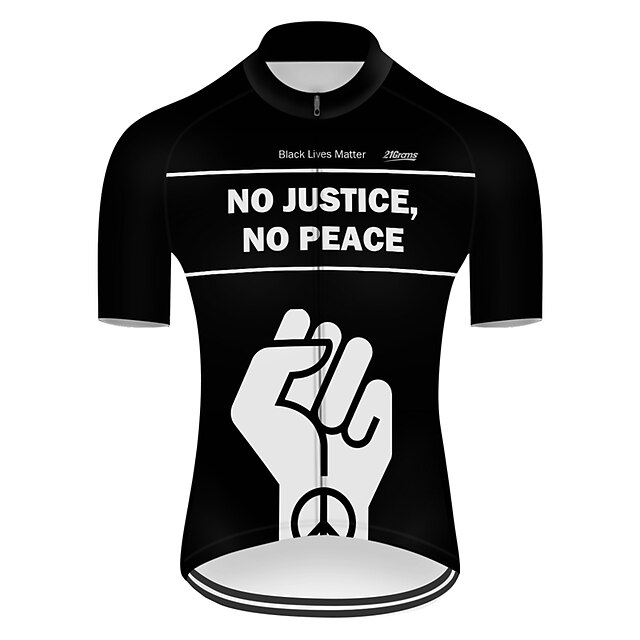  21Grams Men's Short Sleeve Cycling Jersey Summer Nylon Polyester Black+White Solid Color Funny Peace & Love Bike Jersey Top Mountain Bike MTB Road Bike Cycling Ultraviolet Resistant Quick Dry