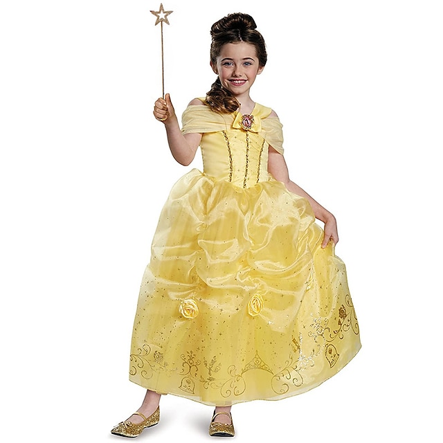  Princess Belle Dress Flower Girl Dress Girls' Movie Cosplay A-Line Slip Vacation Dress Yellow Dress Children's Day Masquerade Polyester / Cotton