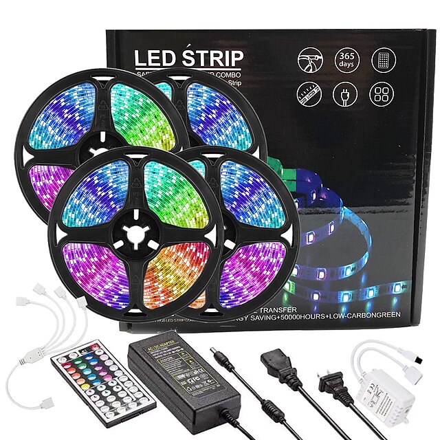  4x5M Light Sets RGB Strip Lights 1080 LEDs 2835 SMD 8mm 1 44Keys Remote Controller 1x 1 To 4 Cable Connector 1 X 12V 5A Power Supply 1 set RGB Easter Day Christmas Creative Party Linkable 12 V