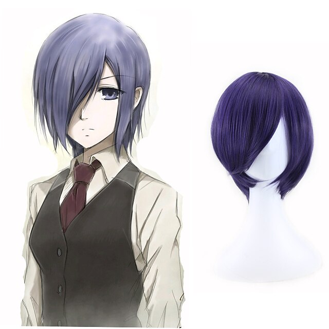  Synthetic Wig Natural Straight Asymmetrical Wig Short Purple Synthetic Hair 12 inch Men‘s Cosplay Cool Purple