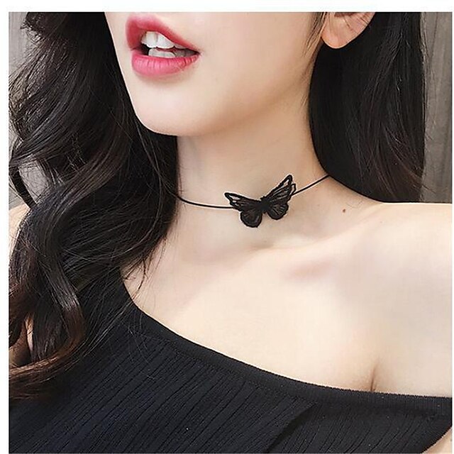  Women's Choker Necklace Necklace Butterfly Dainty Simple Fashion Trendy Chrome White Black 38 cm Necklace Jewelry For Street Masquerade Beach Festival