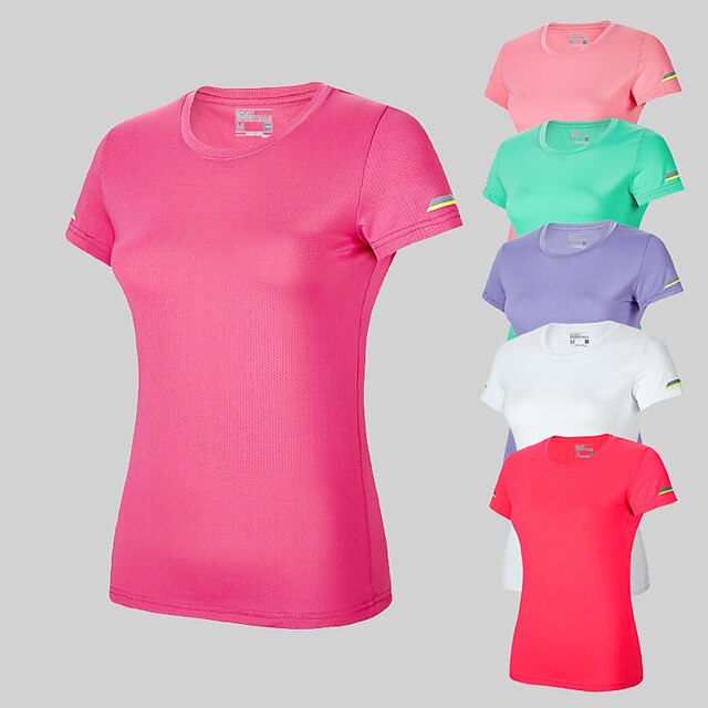  Women's Running Shirt Tee Tshirt Top Summer Spandex Quick Dry Moisture Wicking Breathable Fitness Running Jogging Sportswear Solid Colored Purple Red Pink Fuchsia Green White Activewear Stretchy
