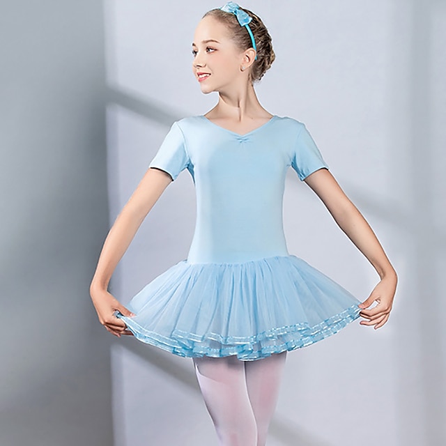  Balet Rochie Arc Voaluri Cascadă Ruching Fete Antrenament Performanță Manșon scurt Înalt Spandex Tulle