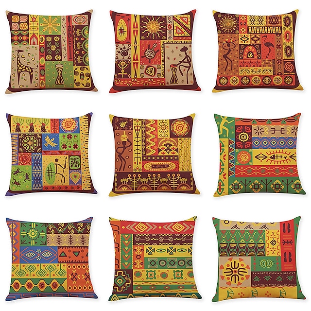  9 ks povlak na polštář v indickém stylu čtverec tradiční klasická domácí sedací souprava dekorativní venkovní polštář z umělého lnu pro rozkládací gauč
