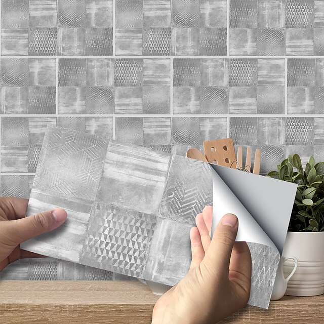  20x10cmx9pcs adesivi in mattoni di cemento grigio chiaro retro carta da parati impermeabile a prova di olio per piastrelle per la decorazione della casa della parete del bagno della cucina