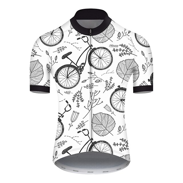  21Grams Men's Short Sleeve Cycling Jersey Summer Nylon Polyester Gray+White Leaf Floral Botanical Funny Bike Jersey Top Mountain Bike MTB Road Bike Cycling Ultraviolet Resistant Quick Dry Breathable
