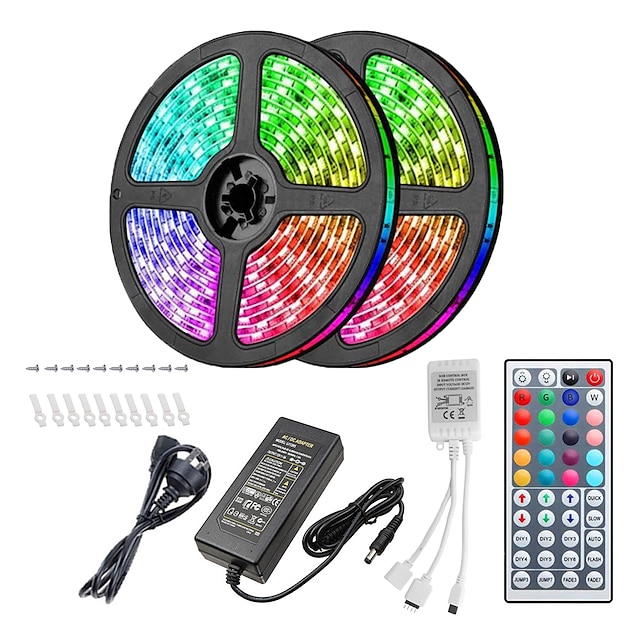  10m Sets de Luces 300 LED 5050 SMD 10mm RGB Control remoto Cortable Regulable 100-240 V / Conectable / Adecuadas para Vehículos / Auto-Adhesivas / Color variable / IP44