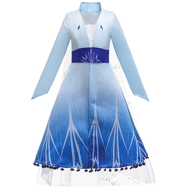  Frozen Dress Cosplay Costume Costume Girls' Movie Cosplay European Helloween Vacation Dress Blue Dress Belt Children's Day