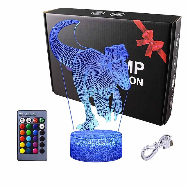  dinosaur 3d natlys t-rex 3d illusion 7 farver skiftende lamper med smart touch&amp; usb-kabel til boligindretning lys drenge dino gaver legetøj alder 1 2 3 4 5 6 7 8 år gammel