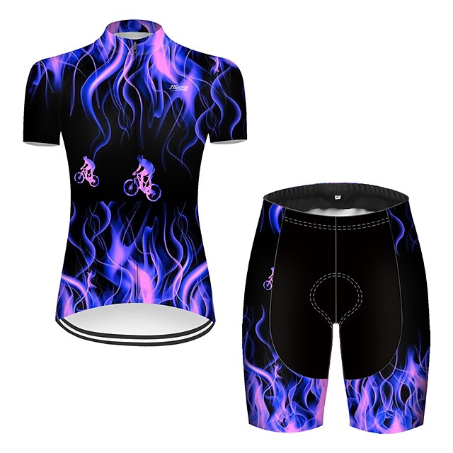  21Grams® Women's Short Sleeve Cycling Jersey with Shorts Summer Nylon Polyester Black / Blue Patchwork Gradient 3D Bike Clothing Suit 3D Pad Breathable Ultraviolet Resistant Quick Dry Reflective