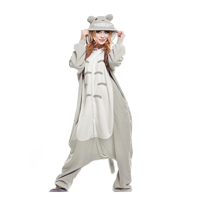  Erwachsene Kigurumi-Pyjamas Nachtwäsche Tarnfarben Katze Totoro Tier Patchwork Pyjamas-Einteiler Pyjamas Korallenfleece Cosplay Für Herren und Damen Halloween Tiernachtwäsche Karikatur